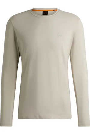 HUGO BOSS T-shirt à manches longues en coton avec patch logoté tissé