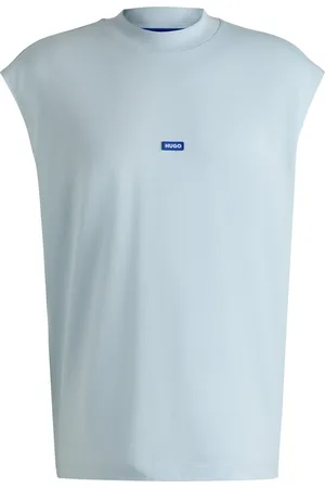 HUGO BOSS T-shirt en jersey de coton sans manches avec étiquette logotée bleue