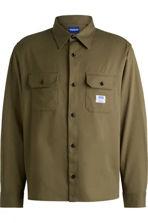 HUGO BOSS Chemise en twill de coton avec étiquette logotée