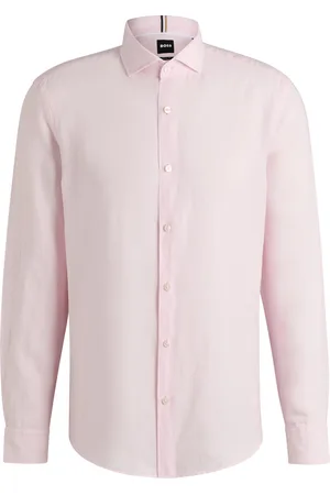 HUGO BOSS Chemise Casual en lin avec col italien