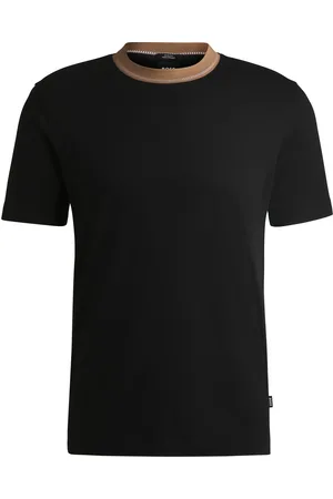 HUGO BOSS T-shirt Slim en coton mercerisé avec col à rayure