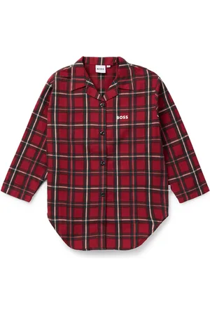 HUGO BOSS Robe-chemise en coton à carreaux et logo imprimé pour enfant