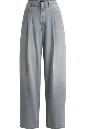 HUGO BOSS Jean Wide en denim gris avec plis sur le devant
