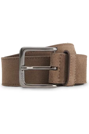 HUGO BOSS Ceinture en cuir suédé avec boucle argentée à logo gravé