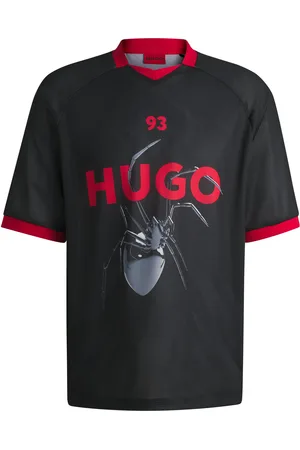HUGO BOSS T-shirt Relaxed en mesh inspiré du football, avec imprimé de la saison