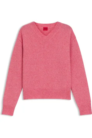 HUGO BOSS Pull à col V en laine mélangée à détail logoté