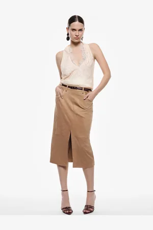 Imperial Jupe midi effet suede avec fente frontale