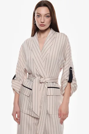 Imperial Veste kimono à rayures avec ceinture