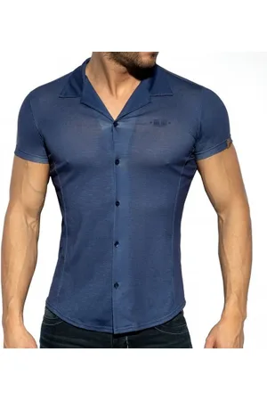 Es Chemisette Slim Fit Microfibre Bleu