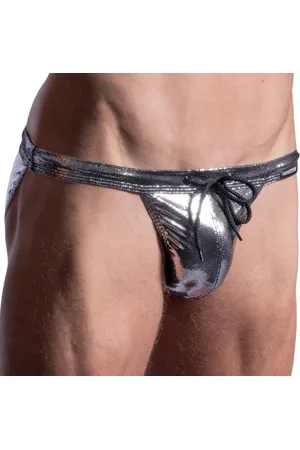 MANSTORE Slip de Bain Micro Tanga M2196 Noir - Argent