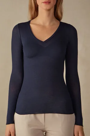 intimissimi T-shirt col V en modal ultraléger avec cachemire Femme