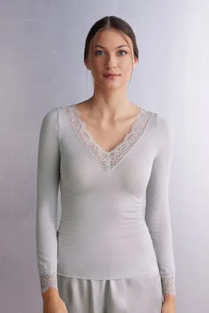 intimissimi T-shirt manches longues en cachemire et dentelle Femme