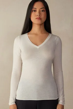 intimissimi T-shirt col V en modal ultraléger avec cachemire Femme