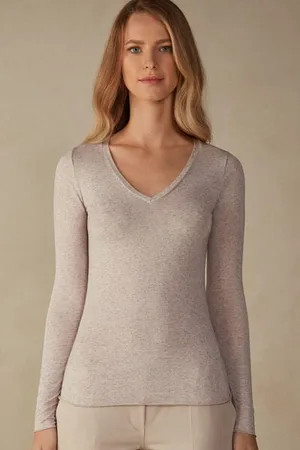 intimissimi T-shirt col V en modal ultraléger avec cachemire Femme