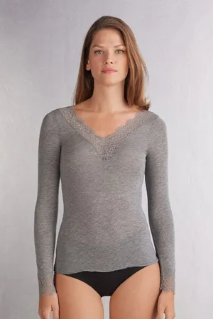 intimissimi T-shirt manches longues en cachemire et dentelle Femme