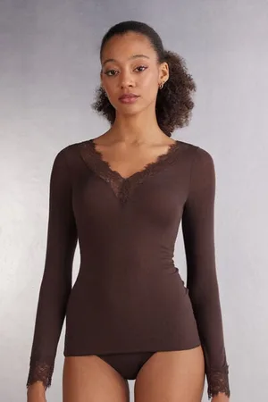 intimissimi T-shirt manches longues en cachemire et dentelle Femme