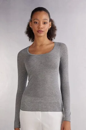 intimissimi T-shirt manches longues en modal ultralight avec cachemire encolure arrondie large Femme