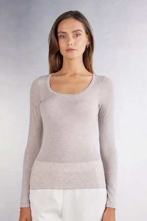 intimissimi T-shirt manches longues en modal ultralight avec cachemire encolure arrondie large Femme
