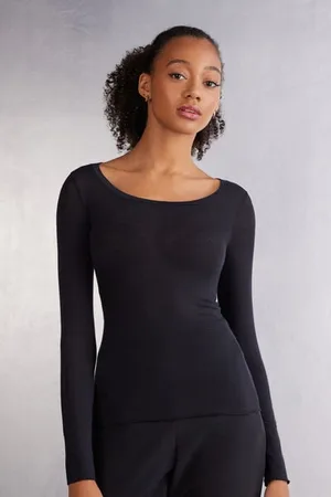 intimissimi T-shirt manches longues en modal ultralight avec cachemire encolure arrondie large Femme
