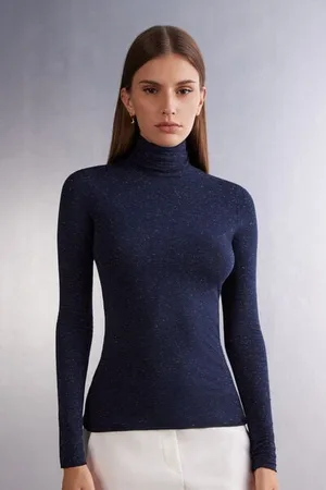 intimissimi T-shirt col montant en modal léger avec cachemire lamé Femme