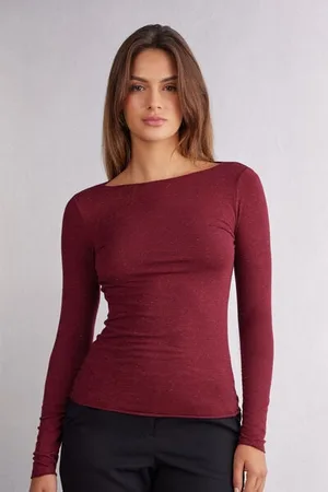 intimissimi T-shirt col rond en modal léger avec cachemire lamé Femme