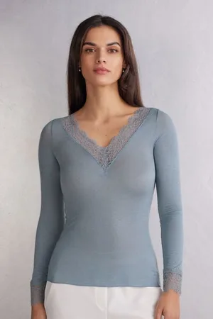 intimissimi T-shirt manches longues en cachemire et dentelle Femme