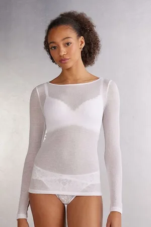 intimissimi T-shirt manches longues cachemire léger côtelé Femme