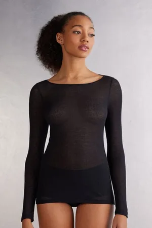 intimissimi T-shirt manches longues cachemire léger côtelé Femme