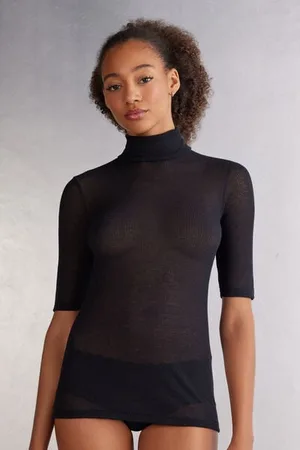 intimissimi T-shirt manches longues cachemire léger côtelé Femme