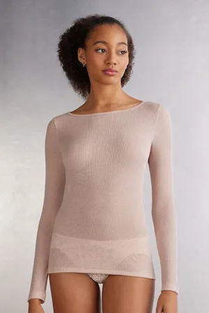 intimissimi T-shirt manches longues cachemire léger côtelé Femme