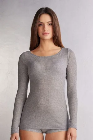 intimissimi T-shirt manches longues cachemire léger côtelé Femme
