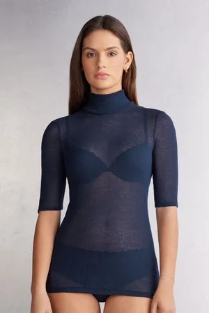 intimissimi T-shirt manches longues cachemire léger côtelé Femme