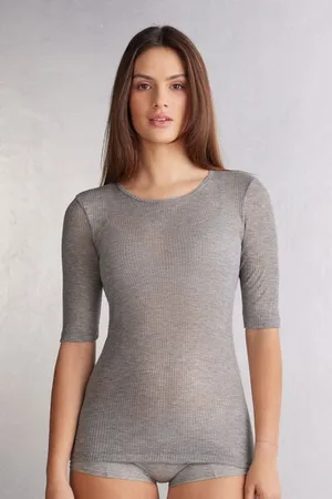 intimissimi T-shirt manches longues cachemire léger côtelé Femme