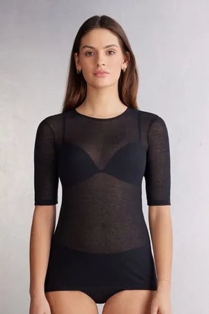 intimissimi T-shirt manches longues cachemire léger côtelé Femme