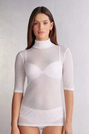 intimissimi T-shirt manches longues cachemire léger côtelé Femme