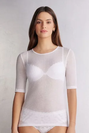 intimissimi T-shirt manches longues cachemire léger côtelé Femme