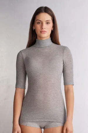 intimissimi T-shirt manches longues cachemire léger côtelé Femme