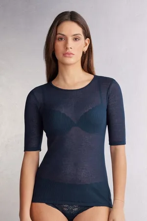 intimissimi T-shirt manches longues cachemire léger côtelé Femme