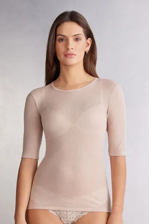 intimissimi T-shirt manches longues cachemire léger côtelé Femme