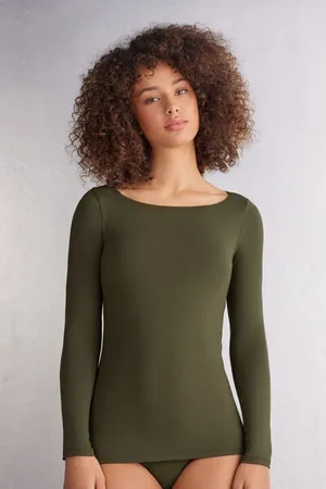 intimissimi T-shirt manches longues à col bateau en micromodal Femme