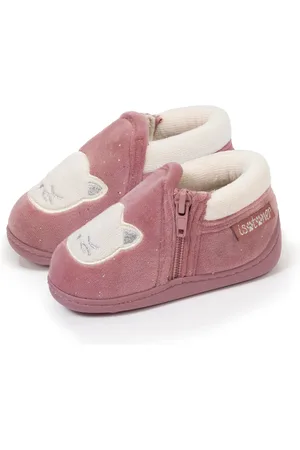 Isotoner Chaussons bottillons zip Enfant Rose Chat
