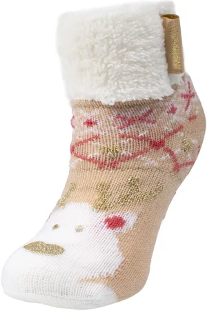Isotoner Chaussettes fourrées Enfant Ours Noël Beige 1/8 ans
