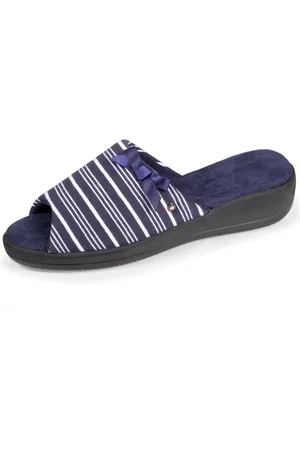 Isotoner Chaussons sandales talon Femme Rayures Marine