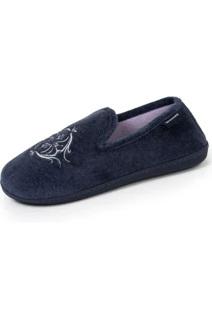 Isotoner Chaussons charentaises Femme Marine brodé