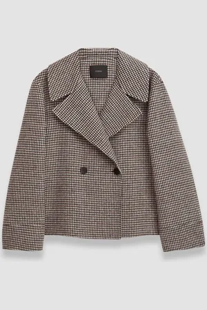 Joseph Veste Rollet en cachemire double face à motif pied-de-poule