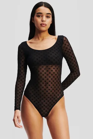Karl Lagerfeld Body En Mesh À Manches Longues Kl Monogram
