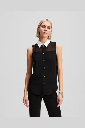 Karl Lagerfeld Poplin Collar Sleeveless Blouse