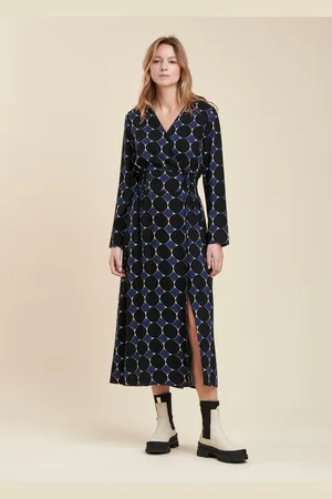 La Fee Maraboutee Robe portefeuille longue à imprimé graphique en viscose Ecovero