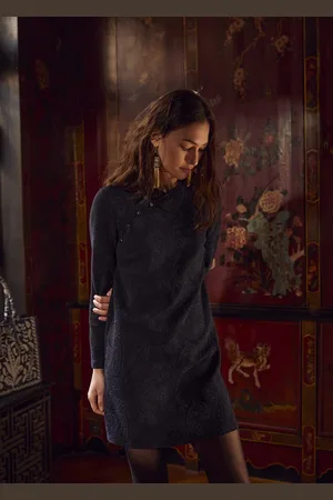 La Fee Maraboutee Robe courte noir et bleu col mao