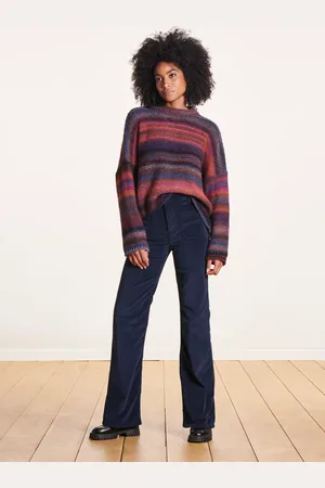 La Fee Maraboutee Pantalon bleu marine taille haute en velours